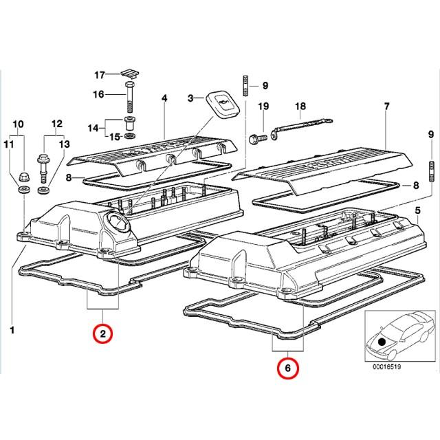 タペットカバーガスケット 左右セット　BMW 5シリーズ E39　535i 540i　M62/V8エンジン　11120034104 11120034105 バルブカバーパッキン｜centpiashop｜02