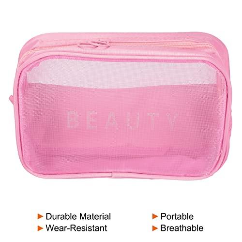 PATIKIL 22 x 14 x 6cm 網目洗面用品袋 メッシュジッパーポーチ 携帯性 家庭旅行用品用 ピンク
