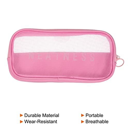 PATIKIL 22 x 12 x 2cm 網目洗面用品袋 3個 メッシュジッパーポーチ 携帯性 家庭旅行用品用 ピンク
