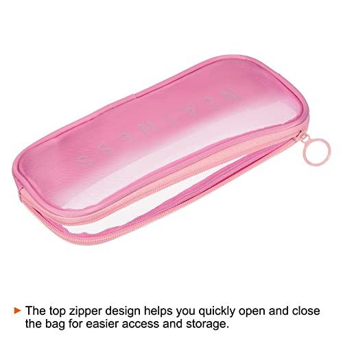 PATIKIL 22 x 12 x 2cm 網目洗面用品袋 3個 メッシュジッパーポーチ 携帯性 家庭旅行用品用 ピンク