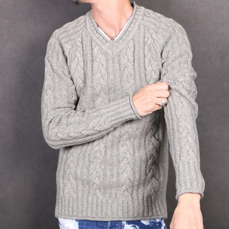 wjk 【wjk/ダブルジェーケー】plating cable knit V/N / Vネック