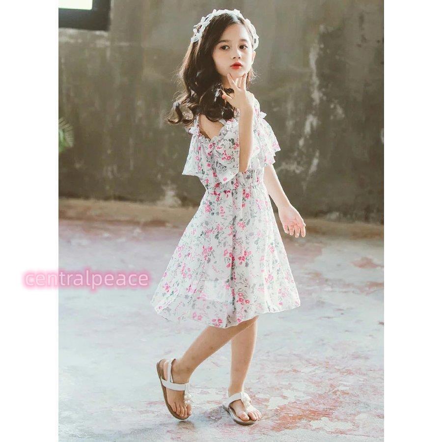 韓国子供服 ワンピース キッズ 女の子 シフォンワンピース 花柄 半袖 可愛い 旅行 リゾート ガールズ 夏ワンピ プリンセス フラワーガール ホワイト パープル ピ 名作