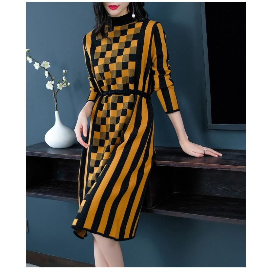 ニットワンピース レディース きれいめ 長袖ワンピース チェック ロング ニット ワンピース 膝下 通勤 Ol コーデ 秋 ワンピ 30代40代 Ceop302 Centurion 通販 Yahoo ショッピング
