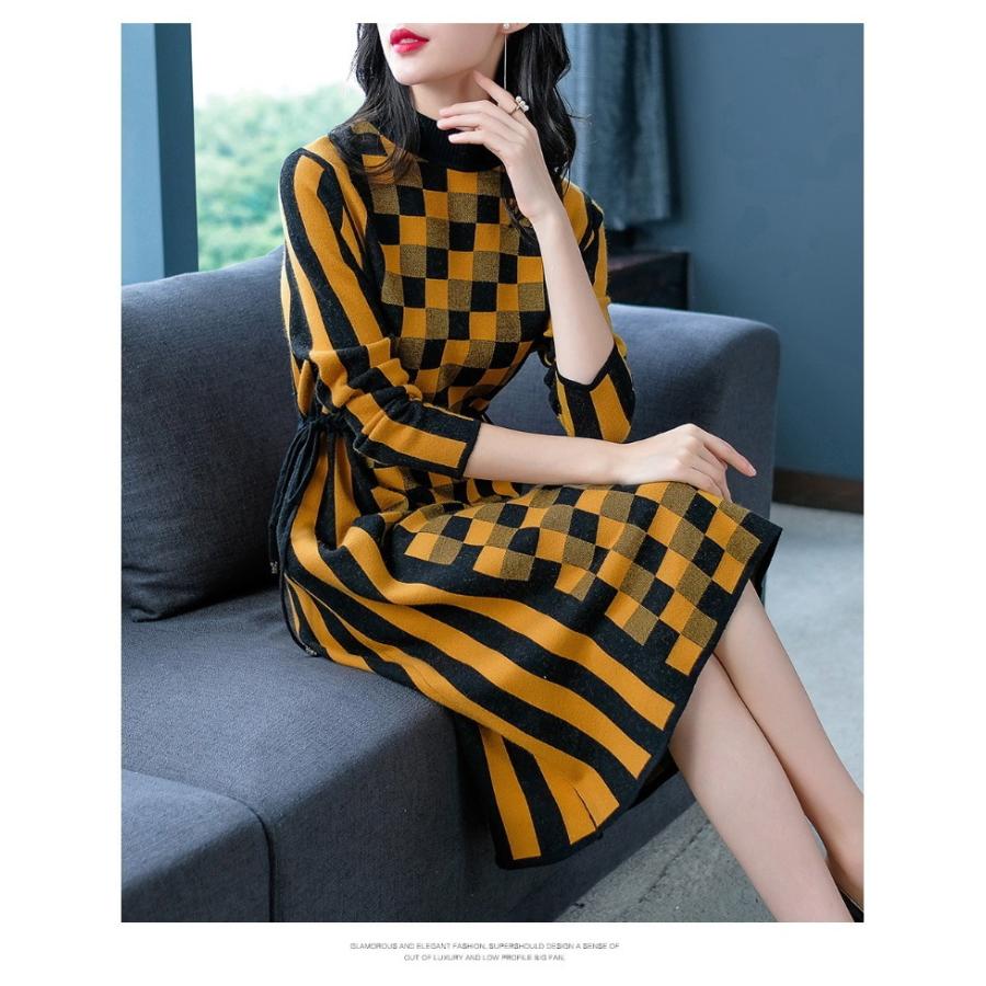 ニットワンピース レディース きれいめ 長袖ワンピース チェック ロング ニット ワンピース 膝下 通勤 Ol コーデ 秋 ワンピ 30代40代 Ceop302 Centurion 通販 Yahoo ショッピング