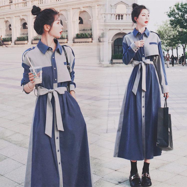 国内発送 ワンピース 切り替え 配色 シャツワンピ マキシ丈ワンピース 秋 レディース ワンピース 長袖 オシャレ きれいめ 上品 着痩せ 腰括れ ワンピース サイズ 2xl Www Collectiviteslocales Fr