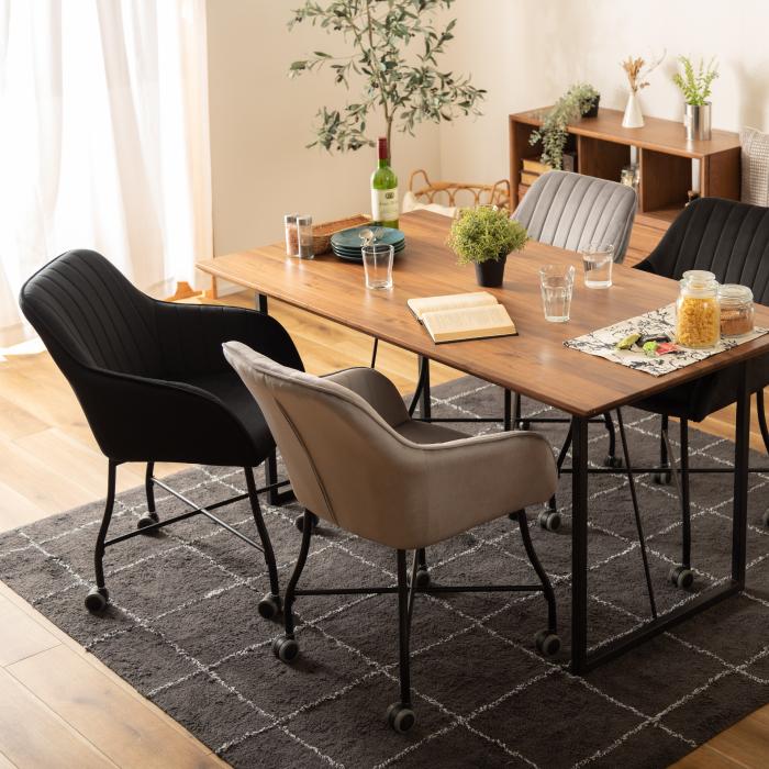 ダイニングチェア デスクチェア ベロア キャスター付き ブラック 黒