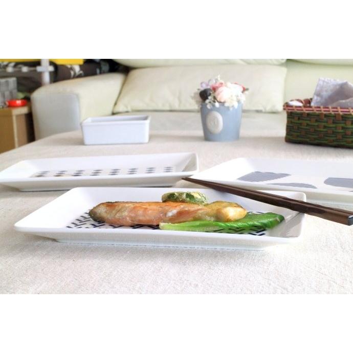 スクエアプレート 25cm ブルーパターン シンプル 長角皿 寿司プレート