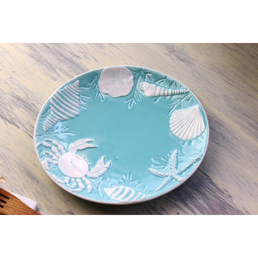 オーシャンプレート 21cm 大皿 中皿 海の皿 貝 カニ 地中海 海洋生物