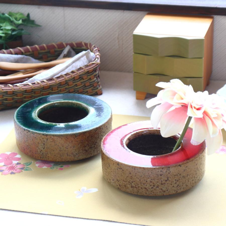 純和風の土物生け花鉢 日本製 瀬戸焼 平鉢 部屋の片隅の生け花に 花瓶