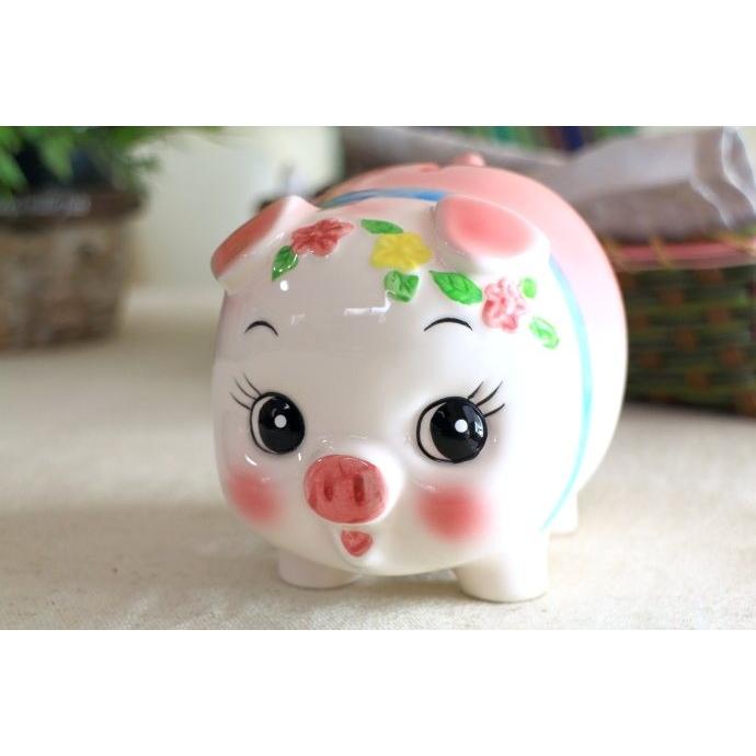 ぱっちりお目めの豚の貯金箱 中サイズ 国産 瀬戸焼 ブタ ぶた バンク