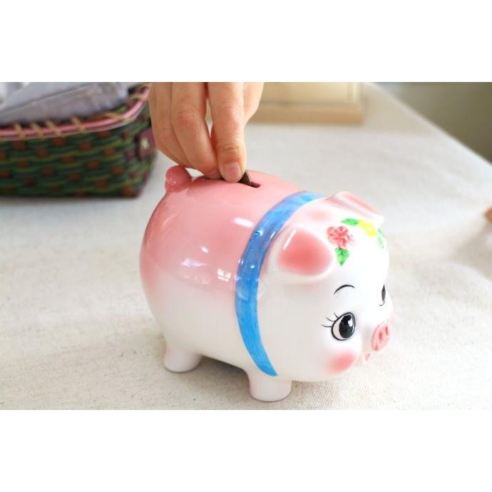 ぱっちりお目めの豚の貯金箱 中サイズ 国産 瀬戸焼 ブタ ぶた バンク