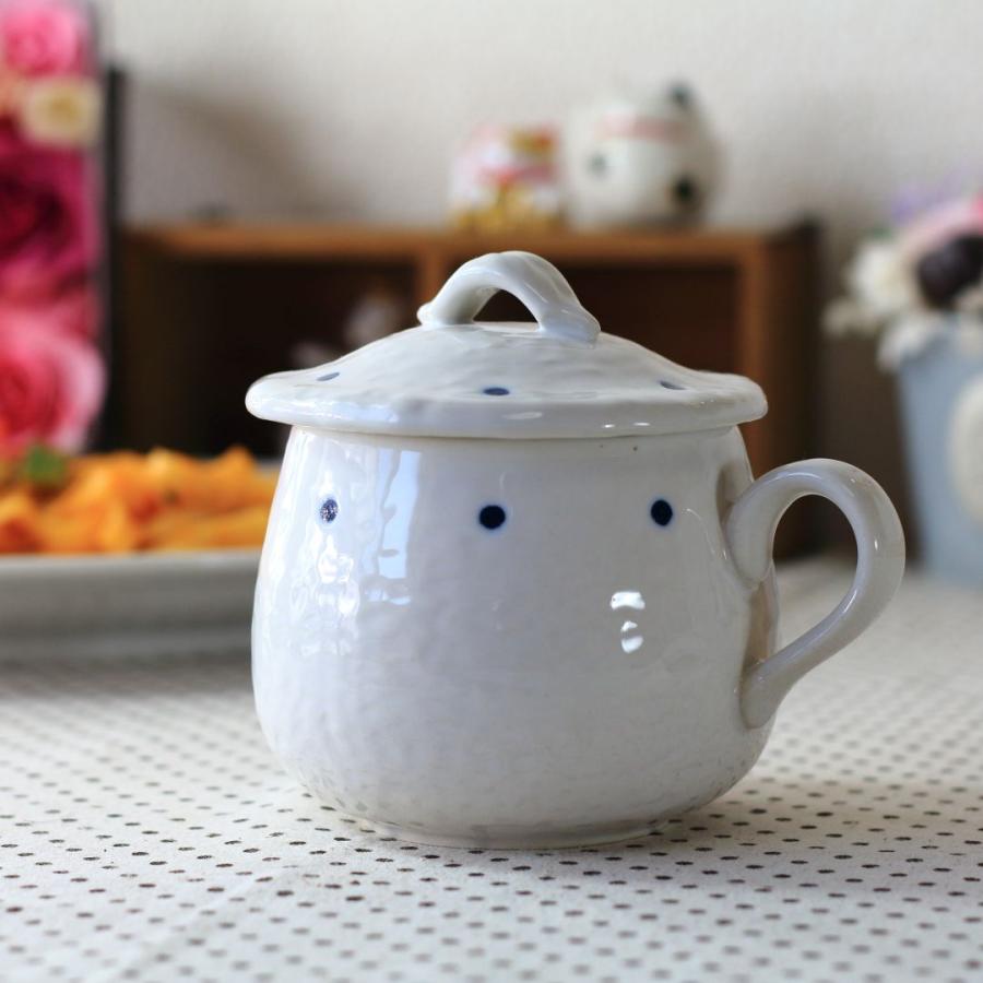 ハンドルが便利な青ドット茶碗蒸し 国産 瀬戸焼 蒸し碗 ちゃわんむし