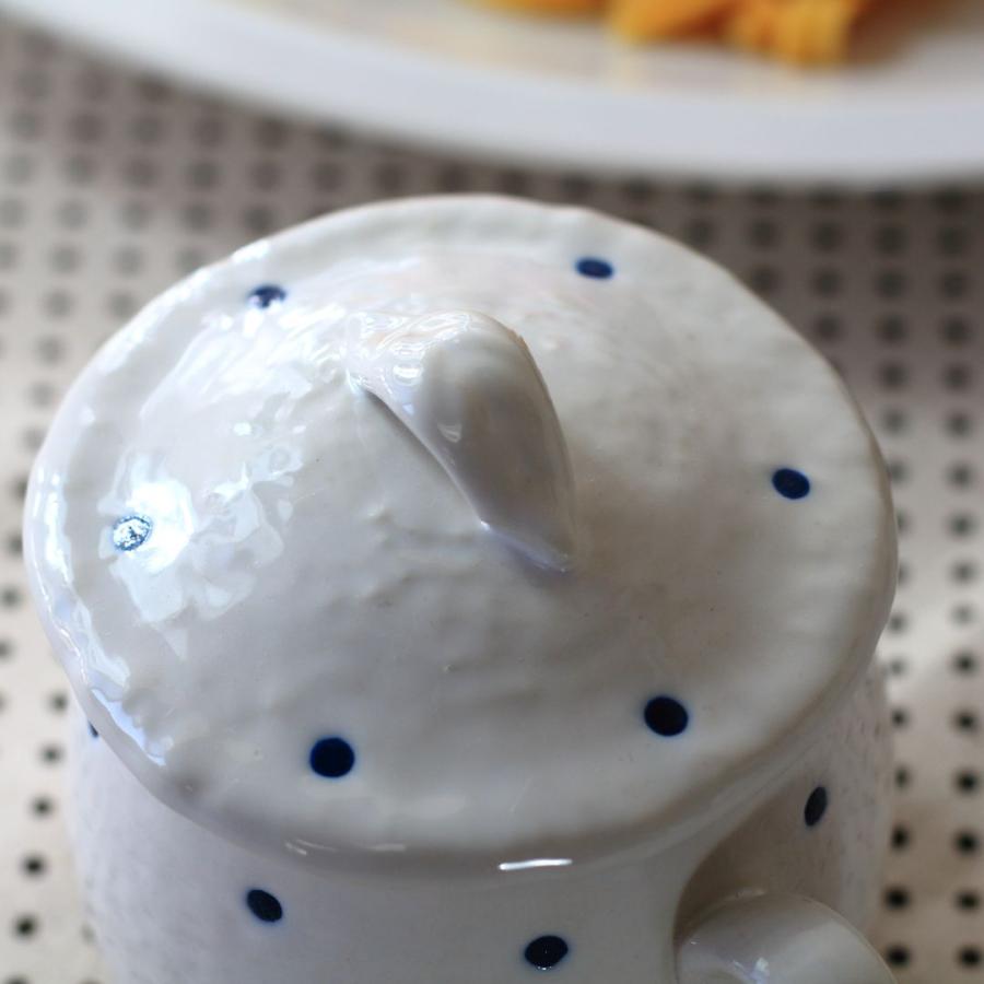 ハンドルが便利な青ドット茶碗蒸し 国産 瀬戸焼 蒸し碗 ちゃわんむし