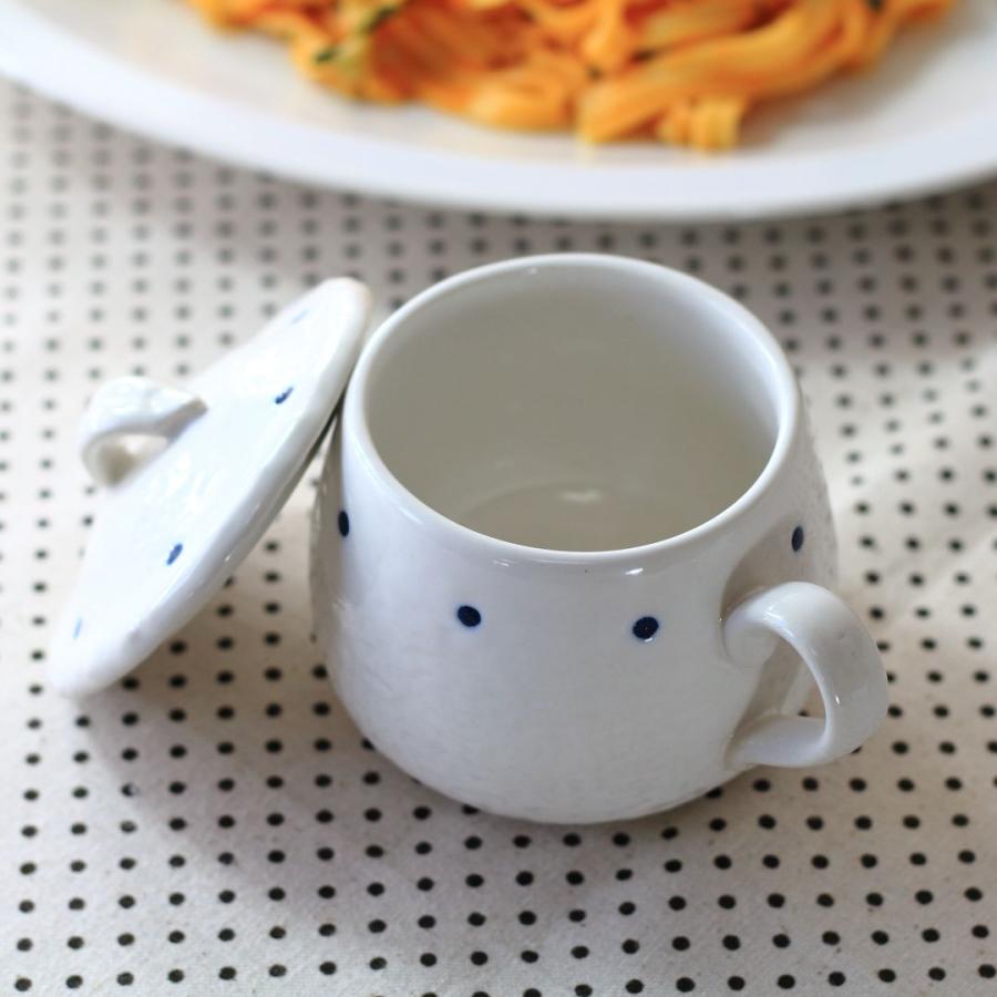 ハンドルが便利な青ドット茶碗蒸し 国産 瀬戸焼 蒸し碗 ちゃわんむし