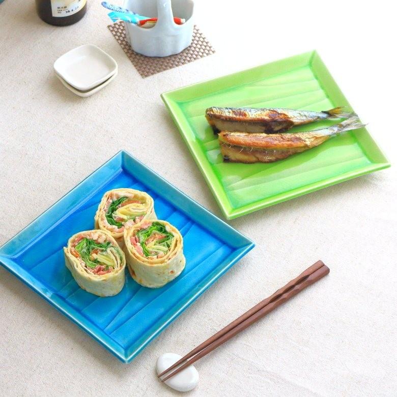 海森角皿 大皿 20.5cm 国産 瀬戸焼 線紋 角皿 中皿 パスタ レストラン