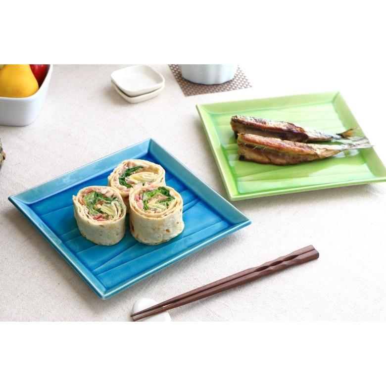 海森角皿 大皿 20.5cm 国産 瀬戸焼 線紋 角皿 中皿 パスタ レストラン