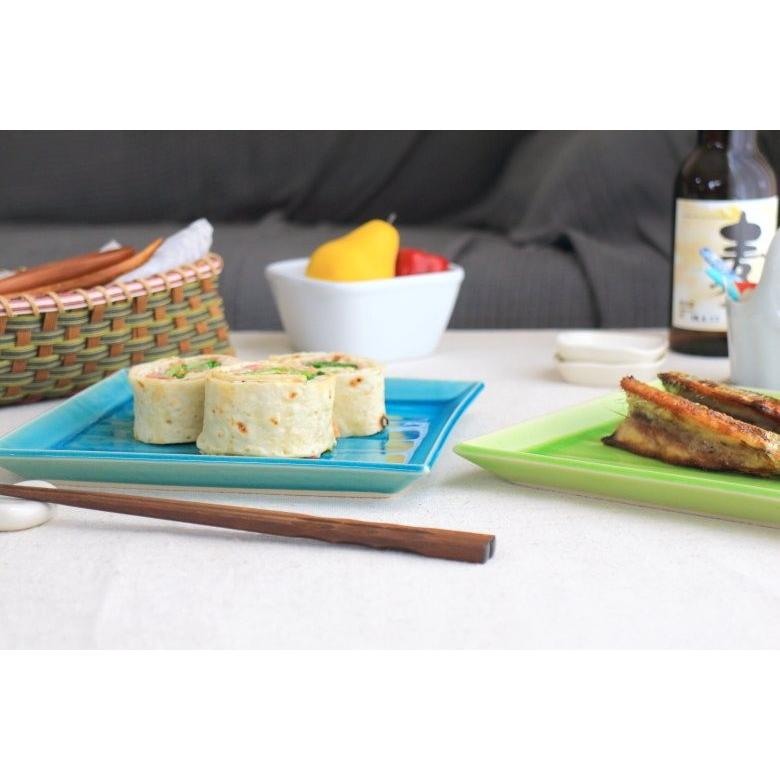 ①陶器 大皿 皿 角皿 和食器 海森角皿 大皿 20.5cm 国産 瀬戸焼 線紋 角皿 中皿 パスタ レストラン