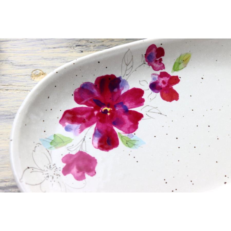 若葉花絵 楕円プレート 18.5cm 日本製 美濃焼 小皿 中皿 和皿 丸皿 豆