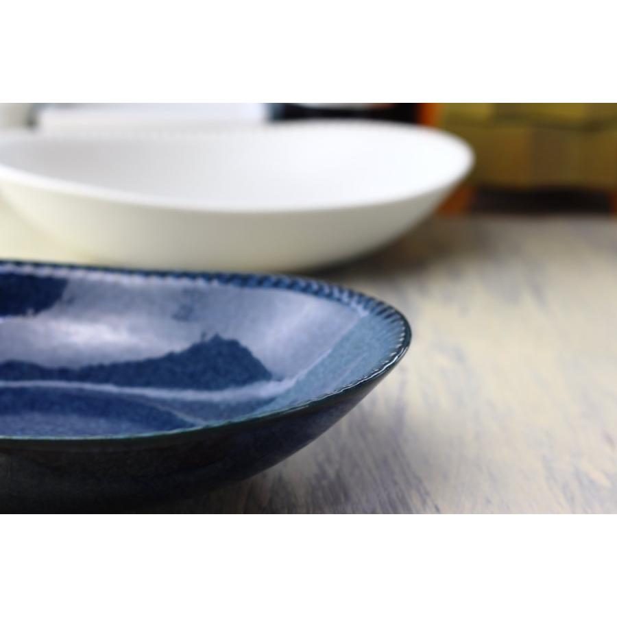 白結晶と窯変紺 フリルカレー鉢 24cm 日本製 美濃焼 カレー皿 大皿 中