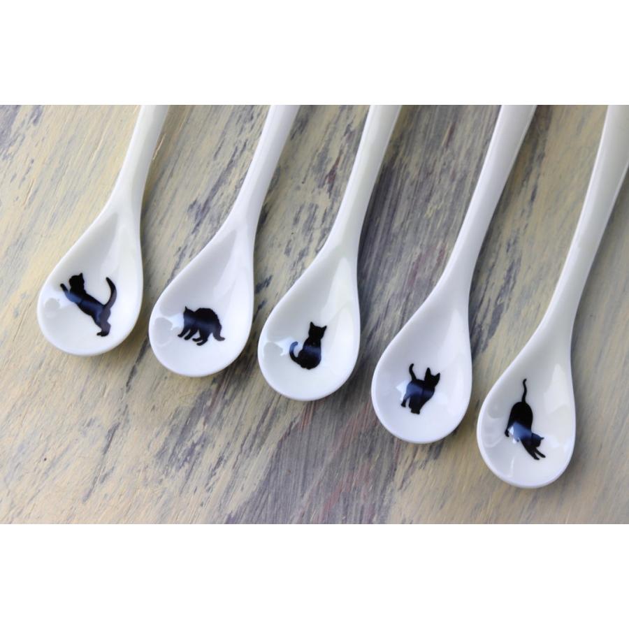 シルエット猫スプーン 日本製 美濃焼 猫 のび うしろ とび すまし