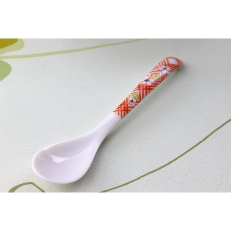 雅柄のティースプーン 日本製 美濃焼 和柄 紫網代 オレンジ格子梅 三色
