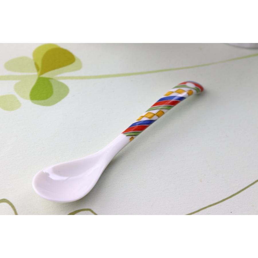 雅柄のティースプーン 日本製 美濃焼 和柄 紫網代 オレンジ格子梅 三色