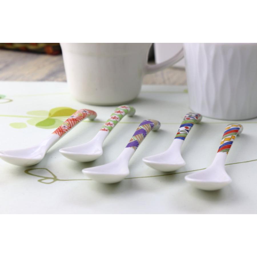 雅柄のティースプーン 日本製 美濃焼 和柄 紫網代 オレンジ格子梅 三色