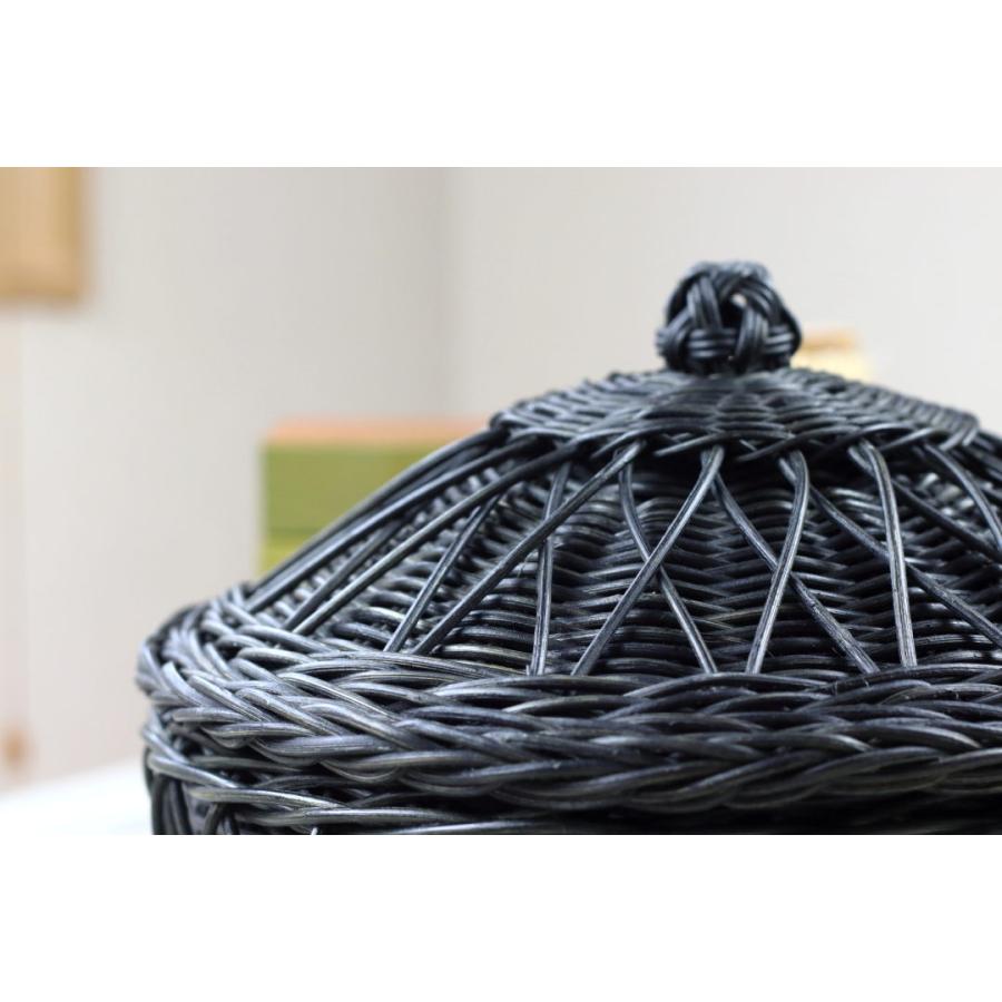 蓋付きブラック編み籠 ラウンド 26.5cm かご 籠 カゴ バスケット 店舗