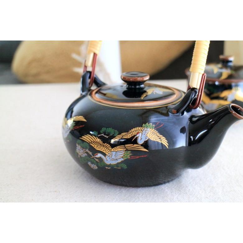 陶器製急須 黒と茶の模様 金羽鶴 急須 国産 美濃焼 ティーポット 陶器 日本茶 紅茶 緑茶 ミニ