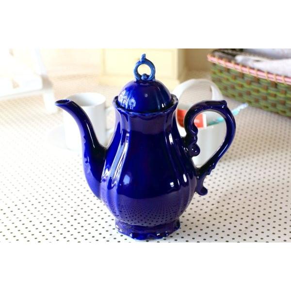 アンティーク調の2〜3人用ティーポット 限定色：紺 国産 美濃焼 北欧