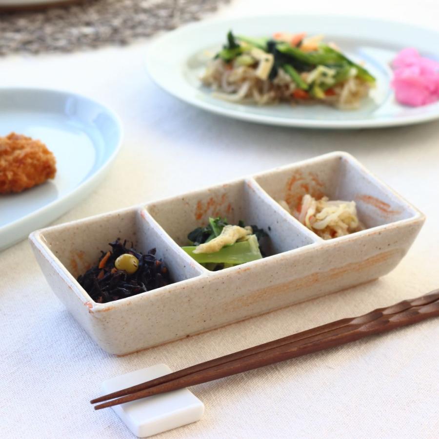 有田焼 三点盛り皿 朱色薄め 日本製 美濃焼 瀬戸焼 20cm オレンジ 業務