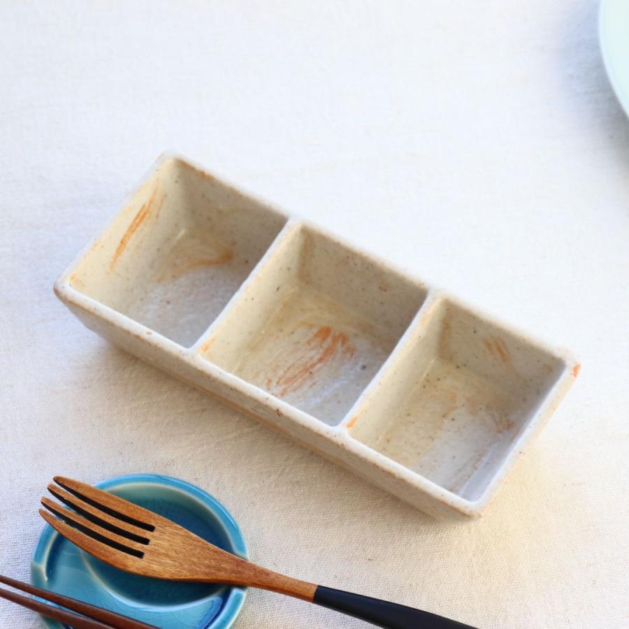 有田焼 三点盛り皿 朱色薄め 日本製 美濃焼 瀬戸焼 20cm オレンジ 業務