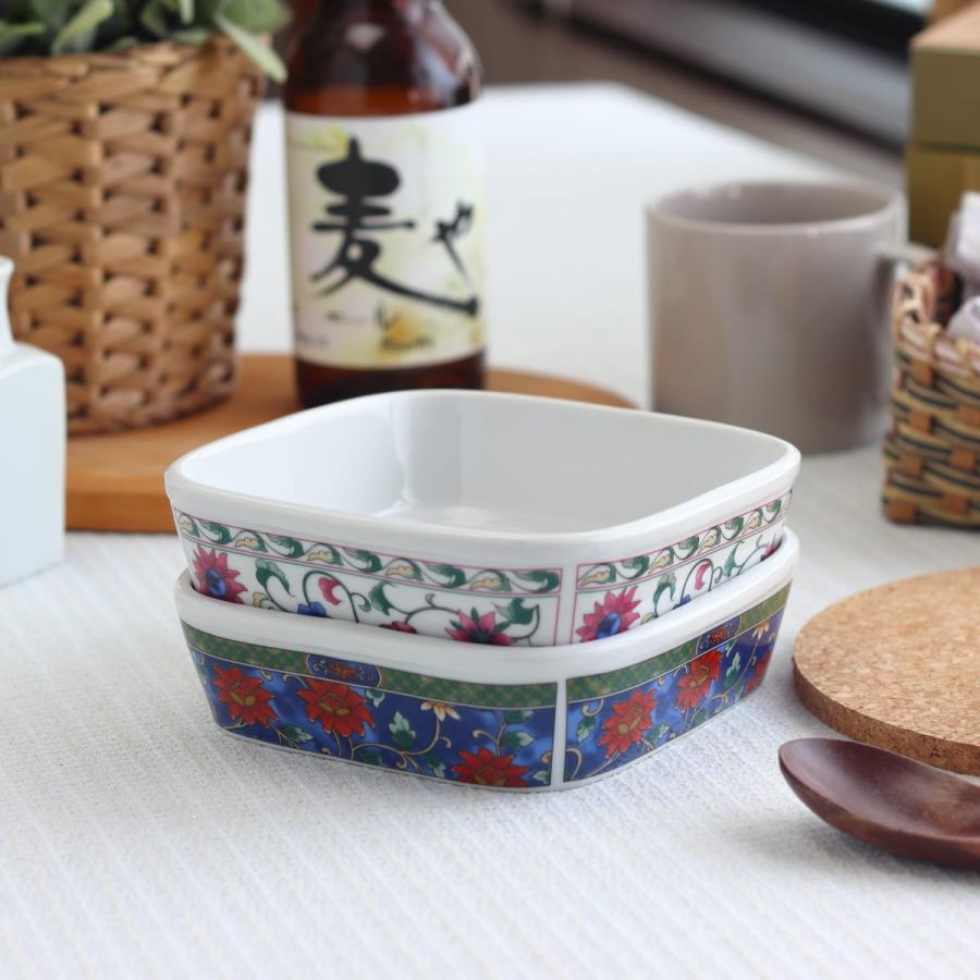 アンティーク　ミャンマー　蓋付き　香草入れ 世界の草花 蓋付き角パック 14.5cm 日本製 美濃焼 保存容器 作り置き