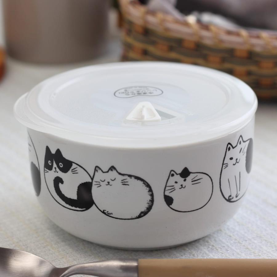 ニャーゴロン 蓋付き丸パック 日本製 美濃焼 猫モチーフ 保存容器 作り