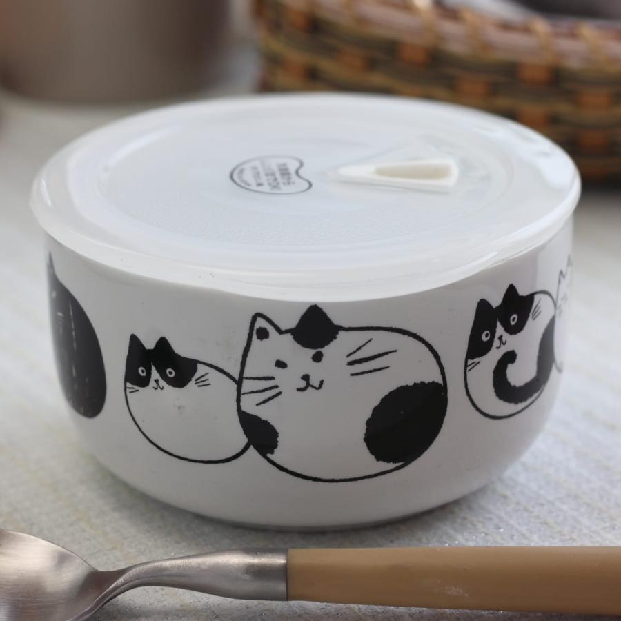 猫の形 陶器収納容器 ニャーゴロン 蓋付き丸パック 日本製 美濃焼 猫モチーフ 保存容器 作り