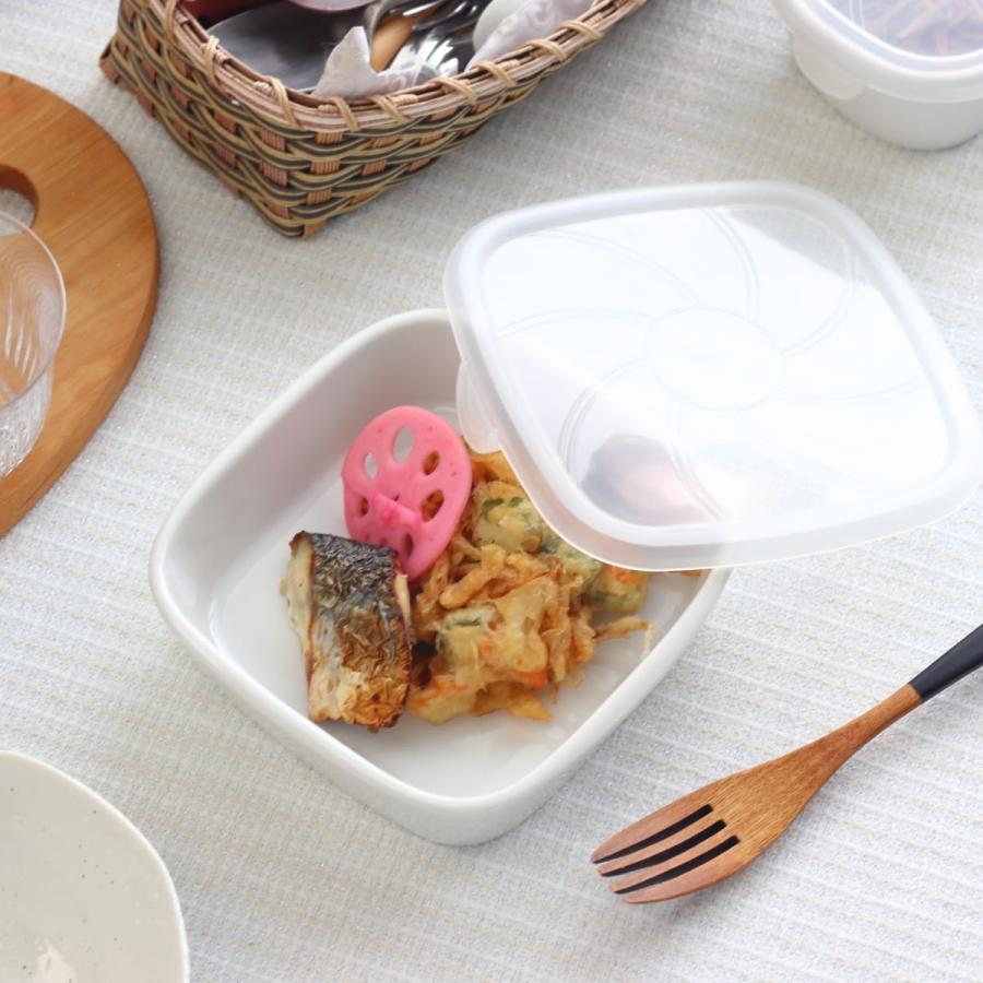 焼物　扇形小物入れ フタ付き角浅鉢 15cm 日本製 美濃焼 作り置き 保存容器 ラップ不要 副
