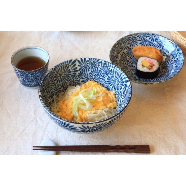 藍染タコ唐草 さぬき丼 国産 美濃焼 古来からある伝統の柄 うどん 蕎麦