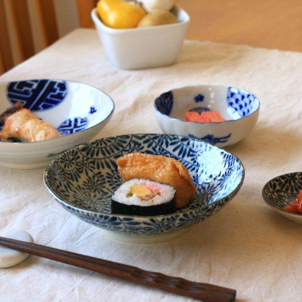 藍染タコ唐草 5.5寸浅鉢 国産 美濃焼 古来からある伝統の柄 煮物鉢