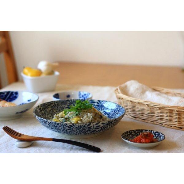 藍染タコ唐草 6.8寸深皿 国産 美濃焼 古来からある伝統の柄 パスタ鉢
