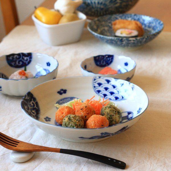 藍丸紋 6.8寸深皿 国産 美濃焼 長く使える上品な藍染柄です パスタ鉢