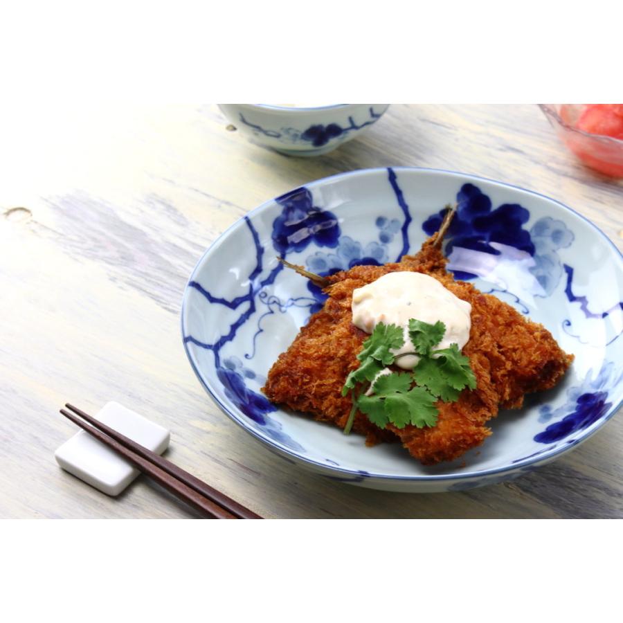 藍染ぶどう 6.8寸炒めもの鉢 21cm 日本製 美濃焼 六兵68深皿 大皿 中皿