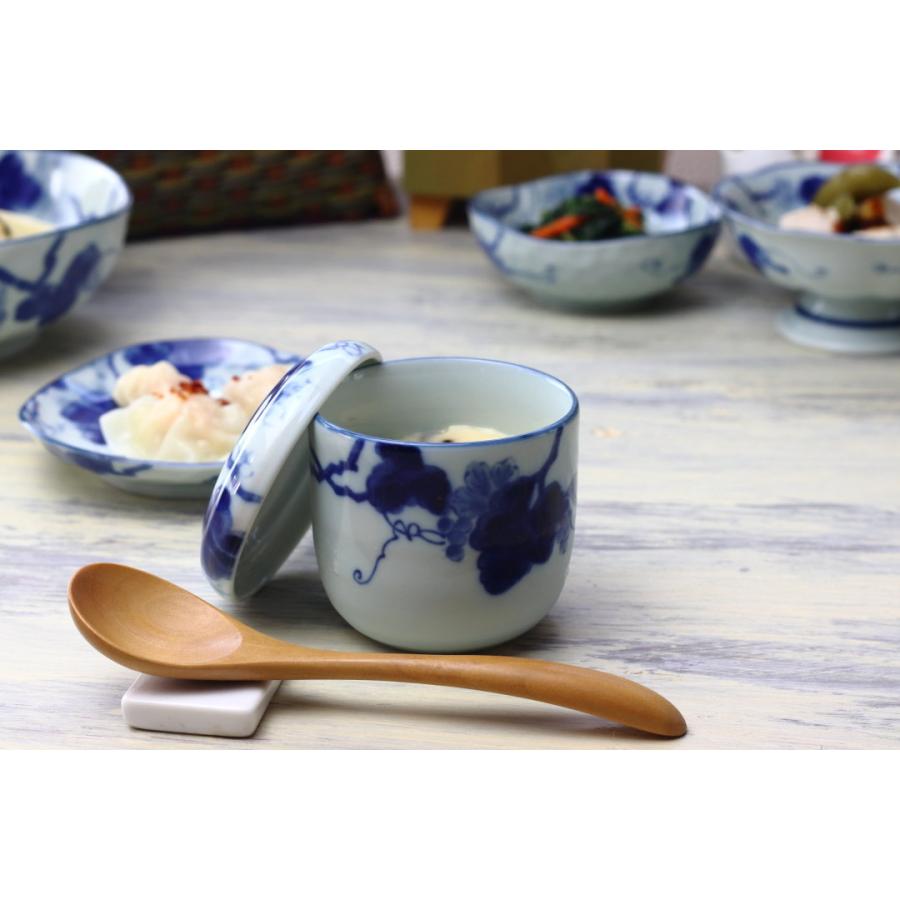 藍染ぶどう 茶碗蒸し器 200ml 日本製 美濃焼 蒸し碗 茶碗蒸し 蒸し器