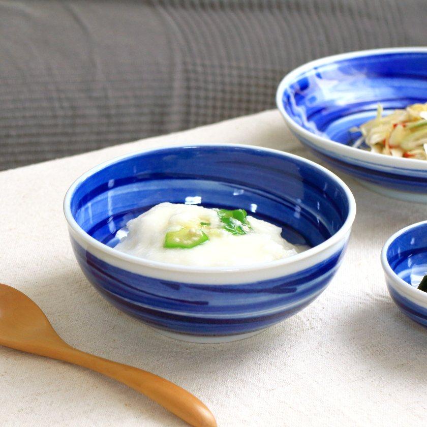 呉須刷毛目 小丼 16cm 国産 美濃焼 5寸中鉢 収納50B 麺鉢 うどん鉢