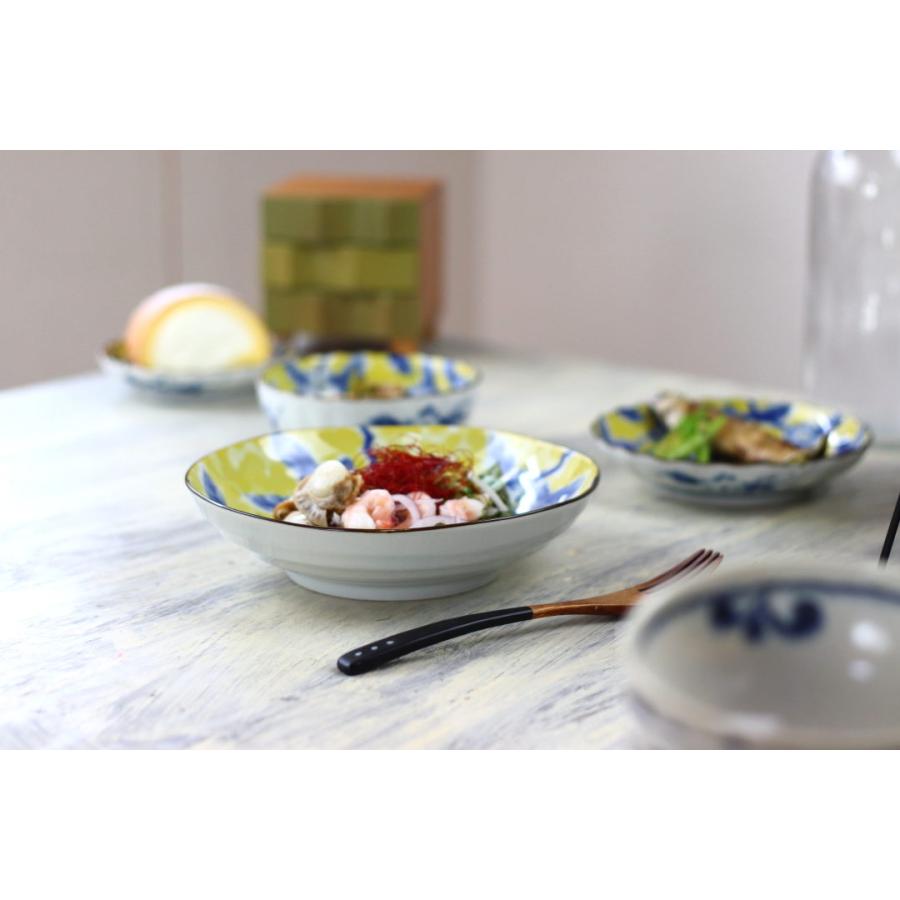 黄彩花紋 深鉢 21cm 日本製 美濃焼 六平68深皿 大皿 中皿 和皿 深皿