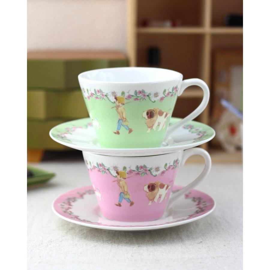 アルプスの少女ハイジ コーヒーカップ ピンク&グリーンペア アルプスの少女ハイジ コーヒーカップ ピンク&グリーンペア