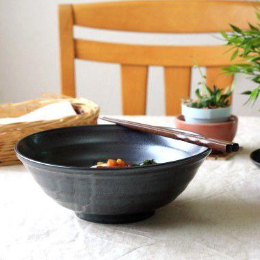 鉄結晶釉 丸型 21cmラーメン鉢 国産 美濃焼 料理を引き締める黒の器