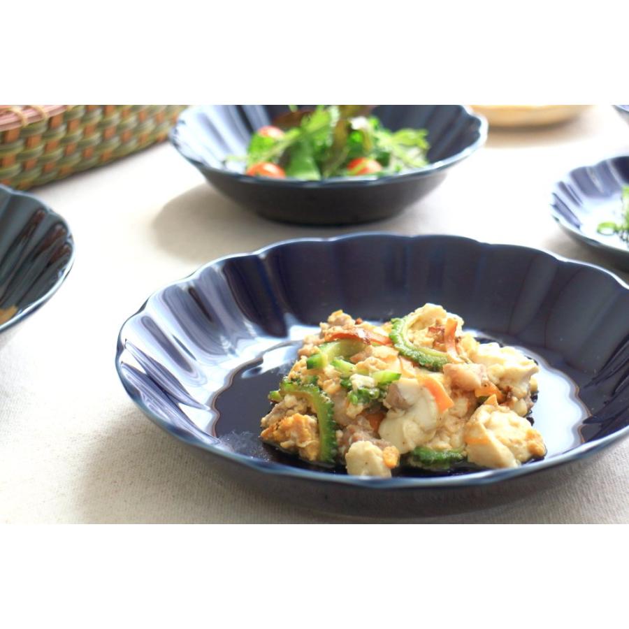 菊型ナス紺釉 大皿 22cm 国産 美濃焼 7.0寸深皿 深鉢 煮物鉢 大鉢