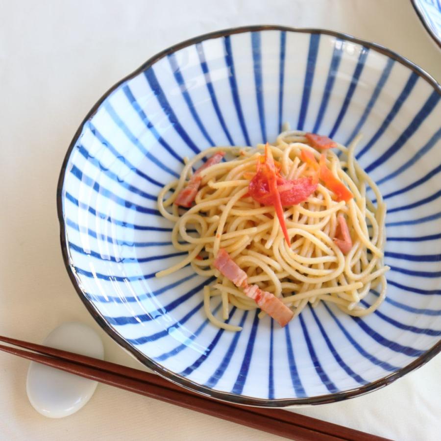 藍縄文 パスタ鉢 22cm 日本製 美濃焼 7寸深皿 パスタ皿 カレー皿 深皿