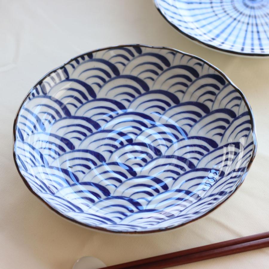 藍縄文 パスタ鉢 22cm 日本製 美濃焼 7寸深皿 パスタ皿 カレー皿 深皿