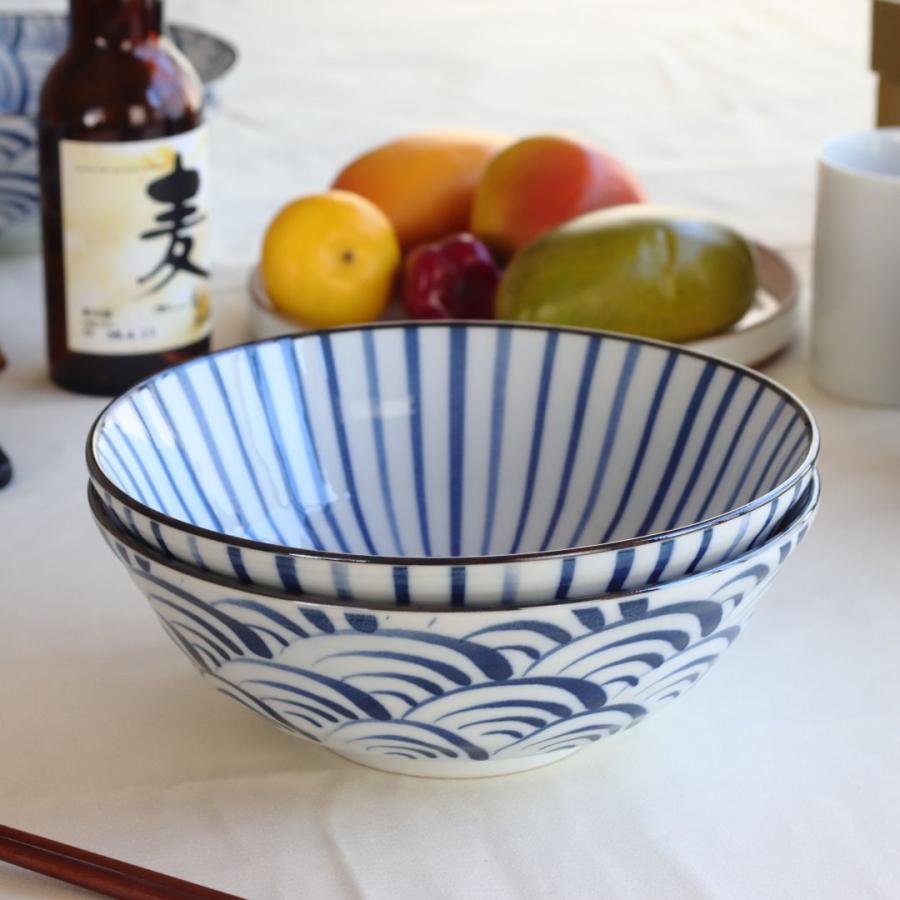藍縄文 うどん鉢 21cm 日本製 美濃焼 6.8寸麺鉢 ラーメン そば